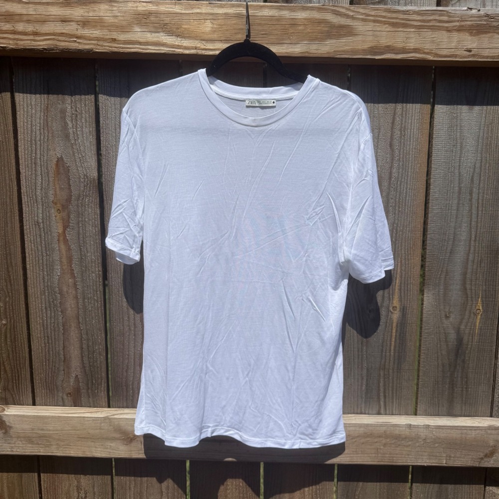 Zara Basic White Short Sleeve Crewneck T-Shirt Womens Small Minimalist Tee